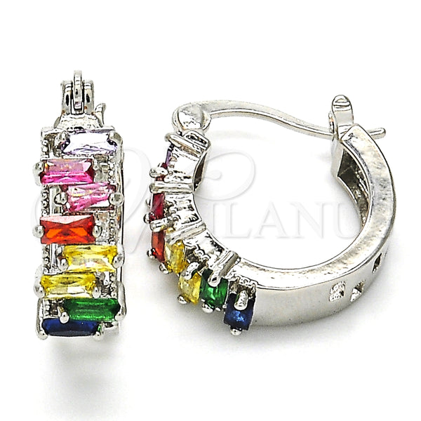 Argolla Pequeña 02.210.0295.9.15 Rodio Laminado, Diseño de Baguette, con Zirconia Cubica Multicolor, Pulido, Rodinado