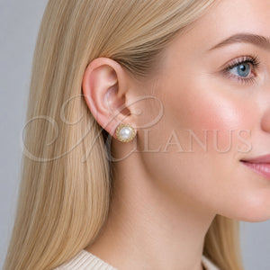 Arete Dormilona 02.342.0005 Oro Laminado, con Perla Marfil, Pulido, Tono Dorado