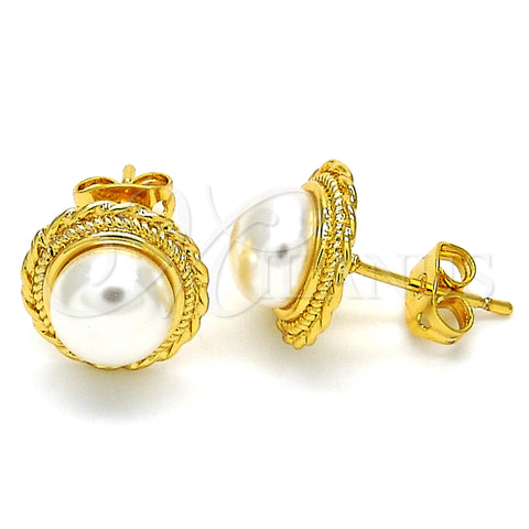 Arete Dormilona 02.342.0005 Oro Laminado, con Perla Marfil, Pulido, Tono Dorado