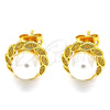 Arete Dormilona 02.342.0006 Oro Laminado, Diseño de Bola, con Perla Marfil, Pulido, Tono Dorado