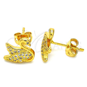 Arete Dormilona 02.342.0012 Oro Laminado, Diseño de Cisne, con Blanca Micro Pave, Pulido, Tono Dorado