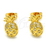 Arete Dormilona 02.342.0014 Oro Laminado, Diseño de Pina, con Blanca Micro Pave, Pulido, Tono Dorado