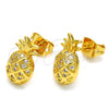 Arete Dormilona 02.342.0014 Oro Laminado, Diseño de Pina, con Blanca Micro Pave, Pulido, Tono Dorado