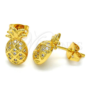 Arete Dormilona 02.342.0014 Oro Laminado, Diseño de Pina, con Blanca Micro Pave, Pulido, Tono Dorado