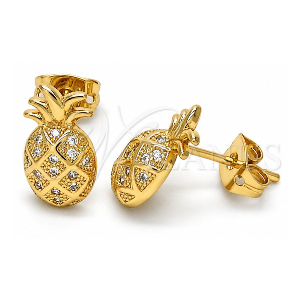 Arete Dormilona 02.342.0014 Oro Laminado, Diseño de Pina, con Micro Pave Blanca, Pulido, Tono Dorado