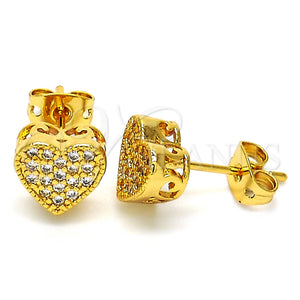 Arete Dormilona 02.342.0016 Oro Laminado, Diseño de Corazón, con Zirconia Cubica Blanca, Pulido, Tono Dorado