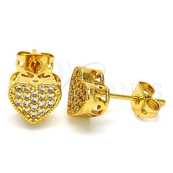 Arete Dormilona 02.342.0016 Oro Laminado, Diseño de Corazón, con Zirconia Cubica Blanca, Pulido, Tono Dorado