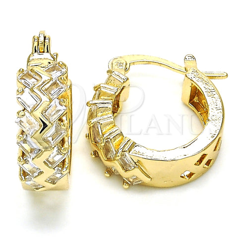 Argolla Pequeña 02.210.0296.15 Oro Laminado, Diseño de Baguette, con Blanca Zirconia Cubica, Pulido, Tono Dorado