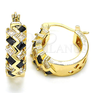 Argolla Pequeña 02.210.0296.3.15 Oro Laminado, Diseño de Baguette, con Negro and Blanca Zirconia Cubica, Pulido, Tono Dorado