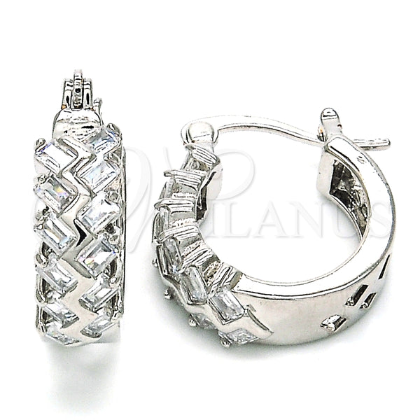 Argolla Pequeña 02.210.0296.5.15 Rodio Laminado, Diseño de Baguette, con Zirconia Cubica Blanca, Pulido, Rodinado