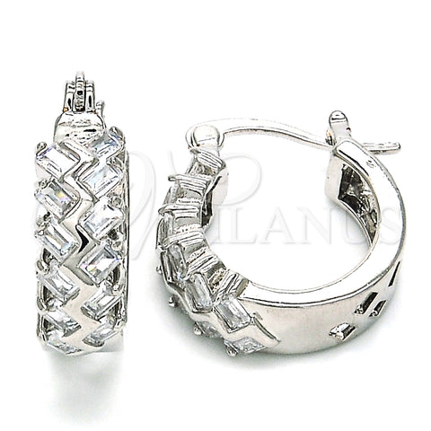 Argolla Pequeña 02.210.0296.5.15 Rodio Laminado, Diseño de Baguette, con Zirconia Cubica Blanca, Pulido, Rodinado