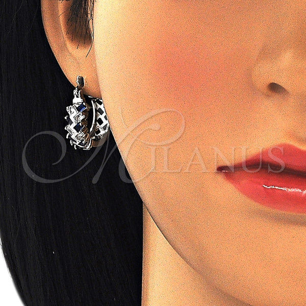Argolla Pequeña 02.210.0296.7.15 Rodio Laminado, Diseño de Baguette, con Zirconia Cubica Zafiro Azul y Blanca, Pulido, Rodinado