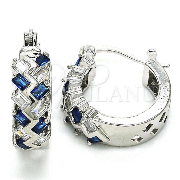 Argolla Pequeña 02.210.0296.7.15 Rodio Laminado, Diseño de Baguette, con Zirconia Cubica Zafiro Azul y Blanca, Pulido, Rodinado