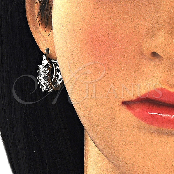 Argolla Pequeña 02.210.0296.8.15 Rodio Laminado, Diseño de Baguette, con Zirconia Cubica Negro y Blanca, Pulido, Rodinado