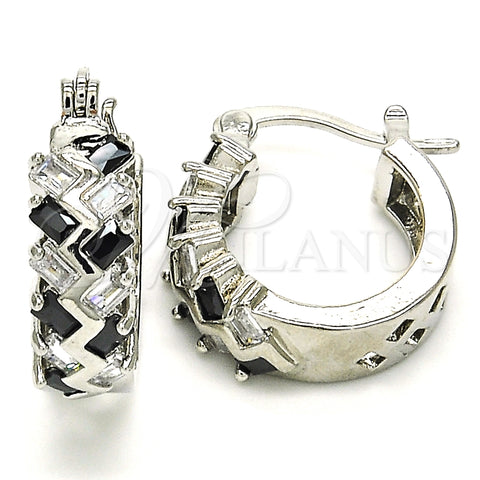 Argolla Pequeña 02.210.0296.8.15 Rodio Laminado, Diseño de Baguette, con Zirconia Cubica Negro y Blanca, Pulido, Rodinado