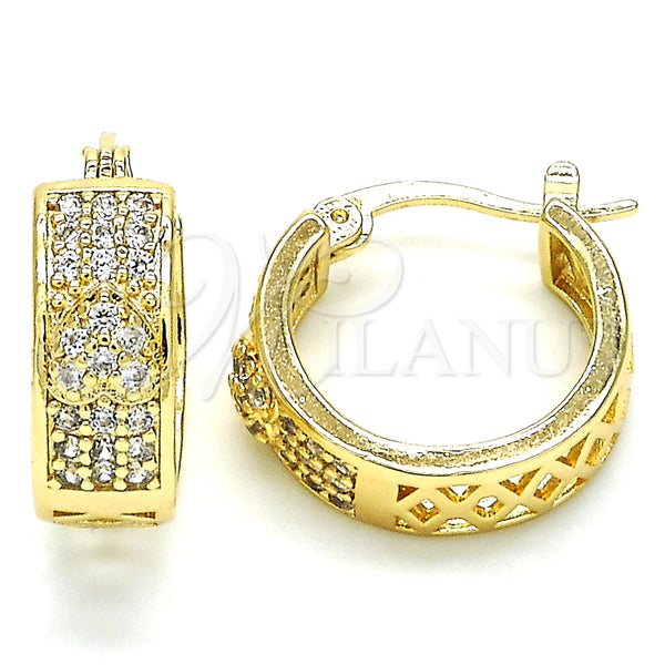 Argolla Pequeña 02.210.0297.20 Oro Laminado, Diseño de Corazón, con Blanca Zirconia Cubica, Pulido, Tono Dorado
