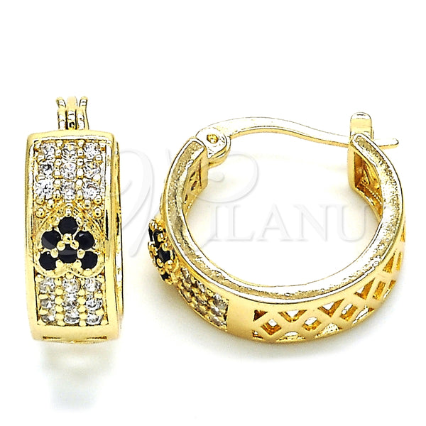 Argolla Pequeña 02.210.0297.2.20 Oro Laminado, Diseño de Corazón, con Negro and Blanca Zirconia Cubica, Pulido, Tono Dorado