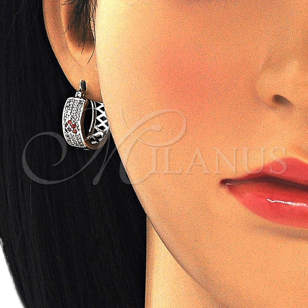 Argolla Pequeña 02.210.0297.5.20 Rodio Laminado, Diseño de Corazón, con Zirconia Cubica Granate y Blanca, Pulido, Rodinado