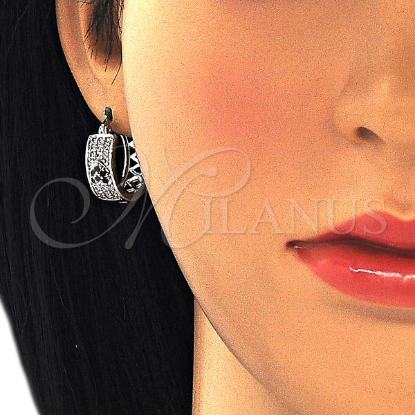 Argolla Pequeña 02.210.0297.6.20 Rodio Laminado, Diseño de Corazón, con Zirconia Cubica Negro y Blanca, Pulido, Rodinado