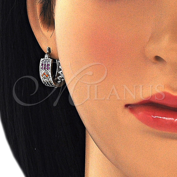 Argolla Pequeña 02.210.0297.7.20 Rodio Laminado, Diseño de Corazón, con Zirconia Cubica Multicolor, Pulido, Rodinado