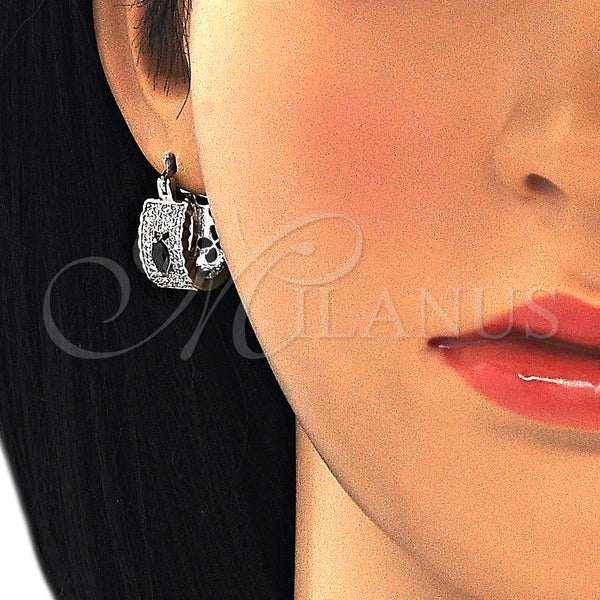 Argolla Pequeña 02.210.0302.8.20 Rodio Laminado, con Zirconia Cubica Negro y Blanca, Pulido, Rodinado