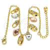 Tobillera de Dije 03.331.0023.10 Oro Laminado, Diseño de Corazón, con Blanca Cristal, Pulido, Tres Tonos (02 MM Thickness, 10 Inches Length)