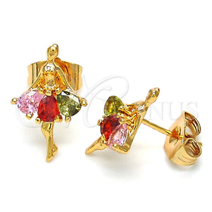 Arete Dormilona 02.345.0003 Oro Laminado, con Multicolor Zirconia Cubica, Pulido, Tono Dorado