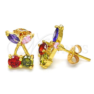 Arete Dormilona 02.345.0005 Oro Laminado, Diseño de Cereza, con Multicolor Zirconia Cubica, Pulido, Tono Dorado