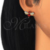 Arete Dormilona 02.345.0014.1 Oro Laminado, Diseño de Abeja, con Granate Zirconia Cubica and Blanca Micro Pave, Pulido, Tono Dorado