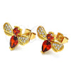 Arete Dormilona 02.345.0014.1 Oro Laminado, Diseño de Abeja, con Granate Zirconia Cubica and Blanca Micro Pave, Pulido, Tono Dorado