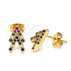 Arete Dormilona 02.213.0145 Oro Laminado, con Multicolor Micro Pave, Pulido, Tono Dorado