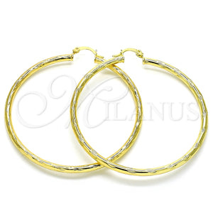 Argolla Grande 02.213.0152.60 Oro Laminado, Diseño de Hueco, Diamantado, Tono Dorado