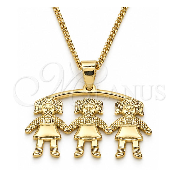 Collares con Dije 04.213.0165.20 Oro Laminado, Diseño de Niñita Pequeña, Pulido, Tono Dorado (Grosor 01 MM, 20 Pulgadas de Largo)