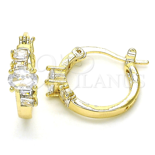 Argolla Pequeña 02.210.0303.15 Oro Laminado, Diseño de Baguette, con Blanca Zirconia Cubica, Pulido, Tono Dorado