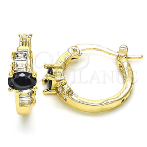 Argolla Pequeña 02.210.0303.3.15 Oro Laminado, Diseño de Baguette, con Negro and Blanca Zirconia Cubica, Pulido, Tono Dorado