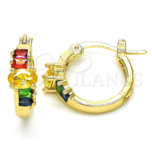 Argolla Pequeña 02.210.0303.4.15 Oro Laminado, Diseño de Baguette, con Multicolor Zirconia Cubica, Pulido, Tono Dorado