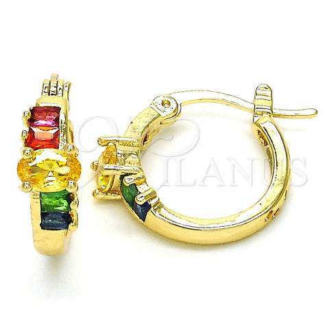 Argolla Pequeña 02.210.0303.4.15 Oro Laminado, Diseño de Baguette, con Multicolor Zirconia Cubica, Pulido, Tono Dorado