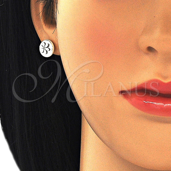 Arete Dormilona 02.271.0028 Acero Inoxidable, Diseño de Flor, con Blanca Cristal and Marfil Perla, Pulido, Tono Plateado