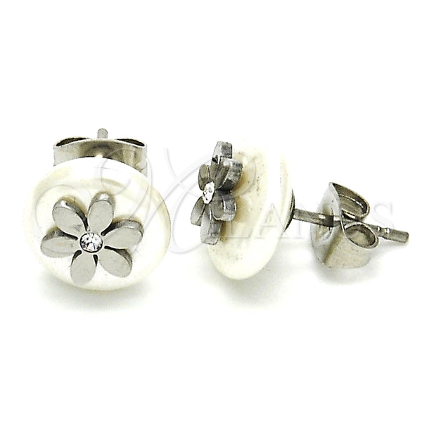 Arete Dormilona 02.271.0028 Acero Inoxidable, Diseño de Flor, con Blanca Cristal and Marfil Perla, Pulido, Tono Plateado