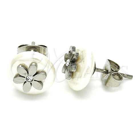 Arete Dormilona 02.271.0028 Acero Inoxidable, Diseño de Flor, con Blanca Cristal and Marfil Perla, Pulido, Tono Plateado