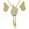 Juego de Arete y Dije de Adulto 10.160.0158 Oro Laminado, con Blanca Cristal, Pulido, Tono Dorado