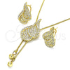 Juego de Arete y Dije de Adulto 10.160.0158 Oro Laminado, con Blanca Cristal, Pulido, Tono Dorado