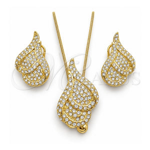Juego de Arete y Dije de Adulto 10.160.0158 Oro Laminado, con Cristal Blanca, Pulido, Tono Dorado