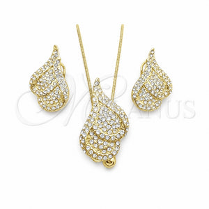 Juego de Arete y Dije de Adulto 10.160.0158 Oro Laminado, con Cristal Blanca, Pulido, Tono Dorado
