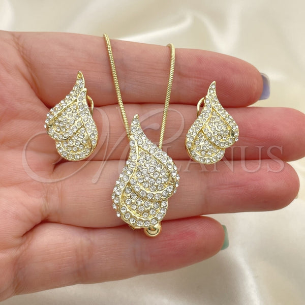 Juego de Arete y Dije de Adulto 10.160.0158 Oro Laminado, con Blanca Cristal, Pulido, Tono Dorado