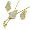 Juego de Arete y Dije de Adulto 10.160.0161 Oro Laminado, con Blanca Cristal, Pulido, Tono Dorado