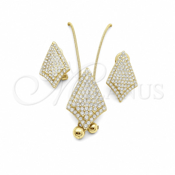 Juego de Arete y Dije de Adulto 10.160.0161 Oro Laminado, con Cristal Blanca, Pulido, Tono Dorado