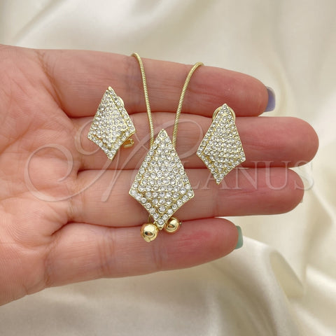 Juego de Arete y Dije de Adulto 10.160.0161 Oro Laminado, con Blanca Cristal, Pulido, Tono Dorado