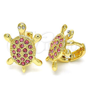 Argolla Huggie 02.348.0001.4.15 Oro Laminado, Diseño de Tortuga, con Rosado and Blanca Cristal, Pulido, Tono Dorado