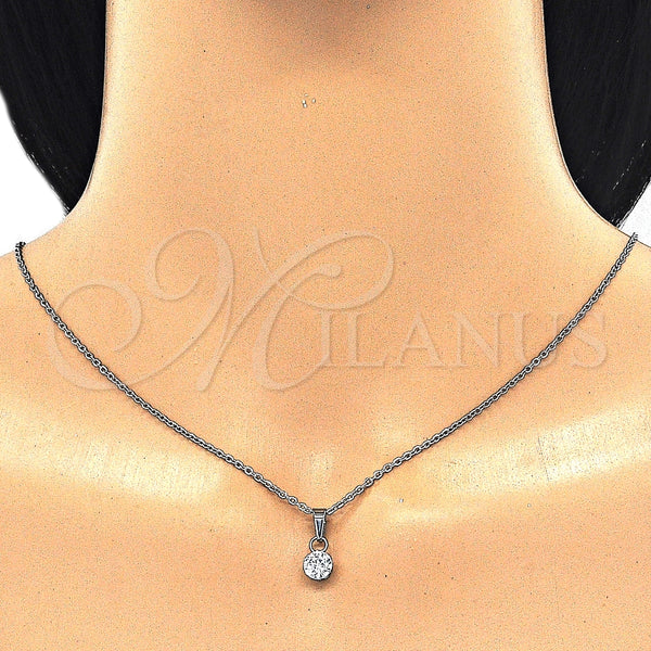 Collares con Dije 04.63.1391.18 Acero Inoxidable, con Blanca Zirconia Cubica, Pulido, Tono Plateado (02 MM Thickness, 18 Inches Length)